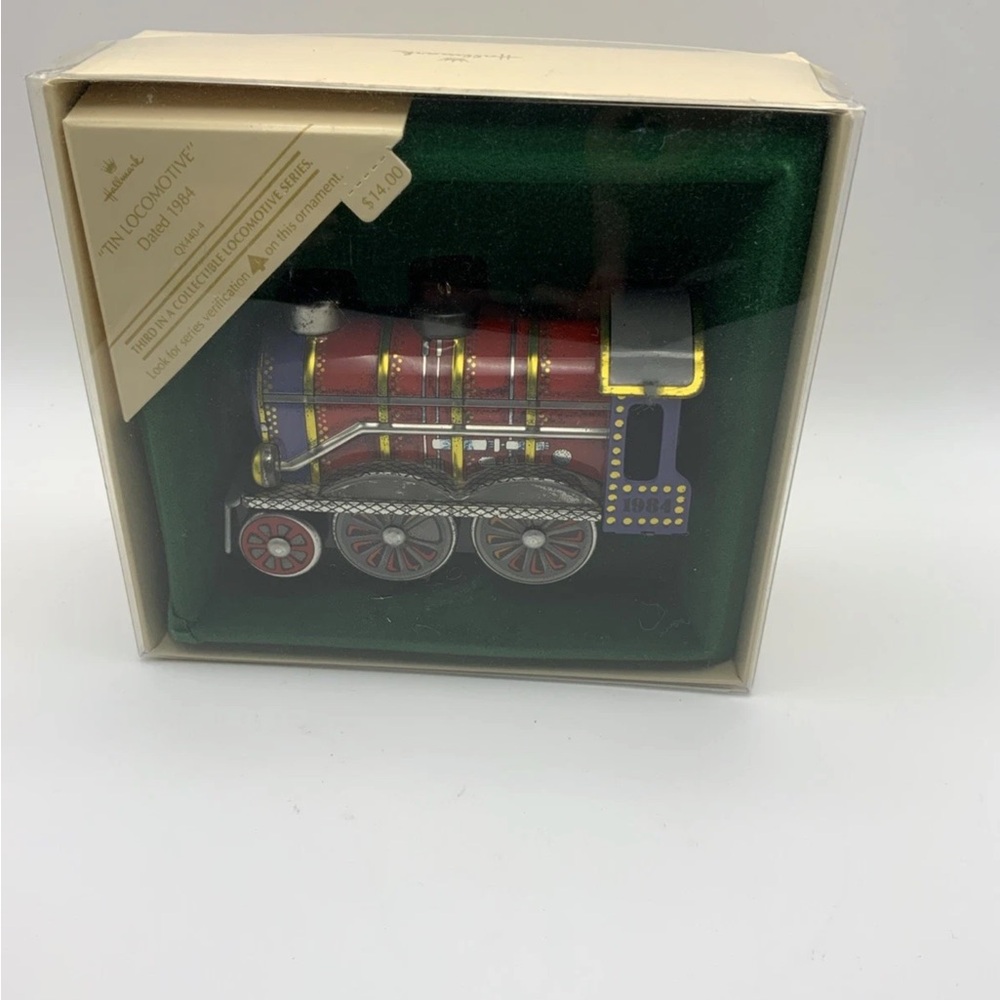Hallmark 1984 Tin Locomotive Keepsake Ornament Third in Series Tin Train Box